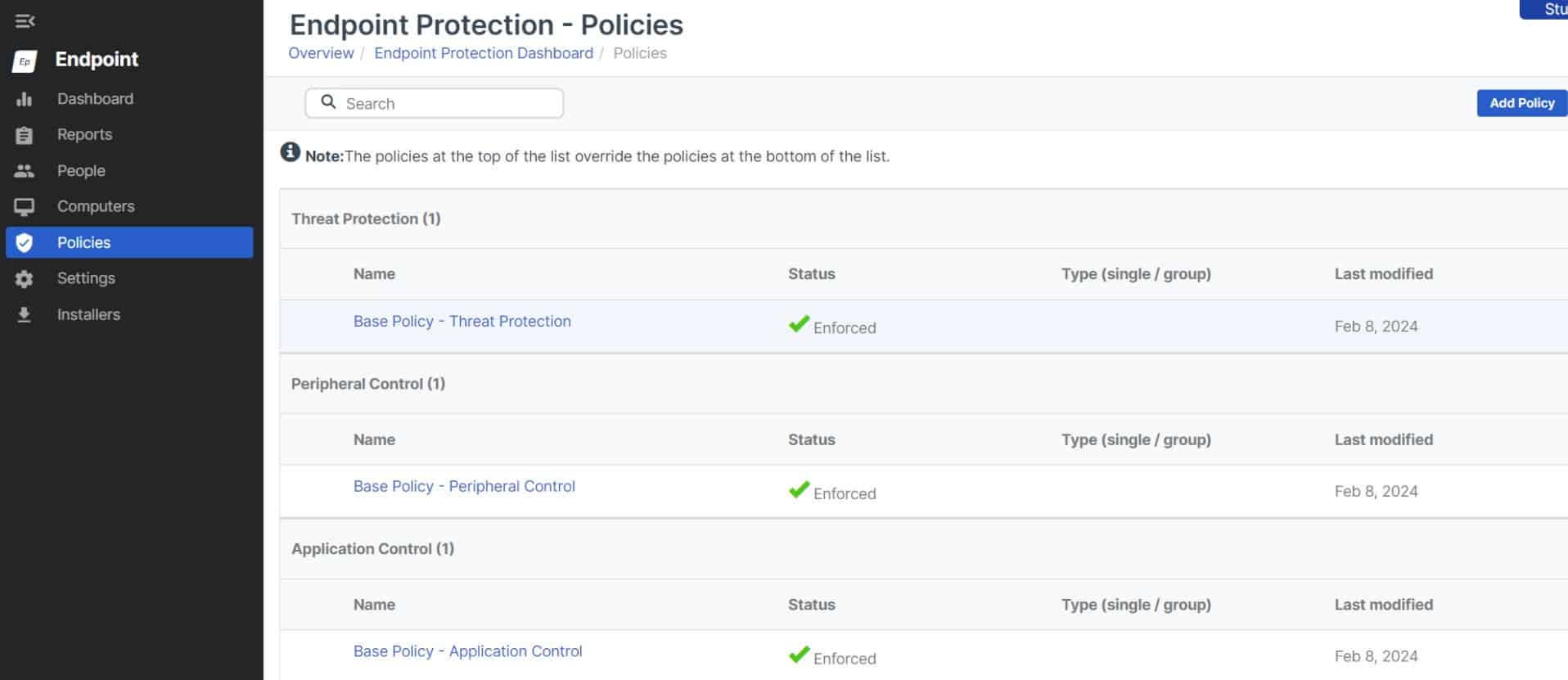 Sophos endpoint policies