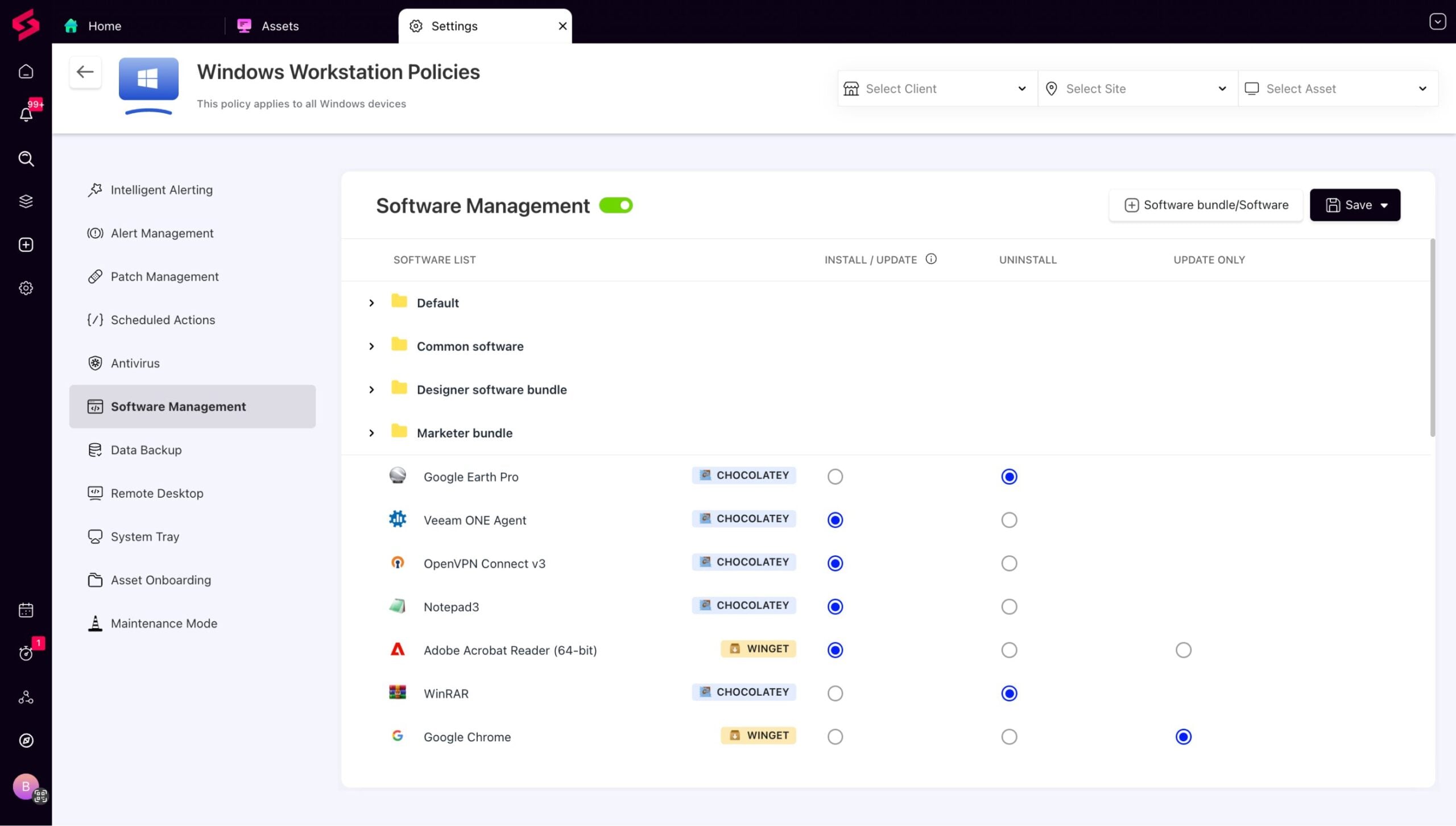 SuperOps Patch Management settings