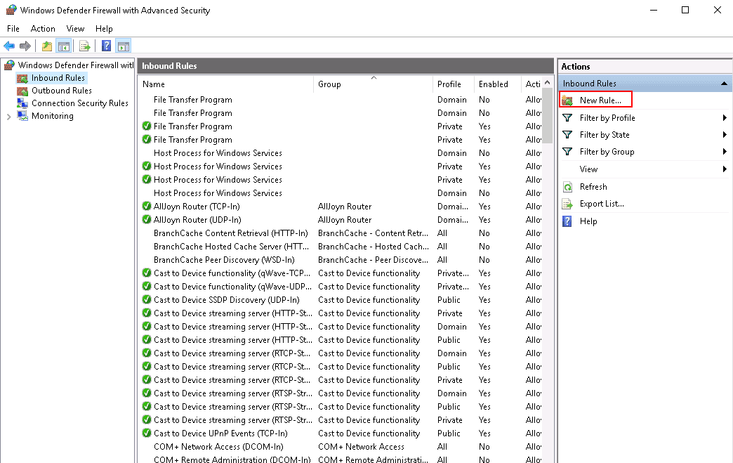 access windows firewall
