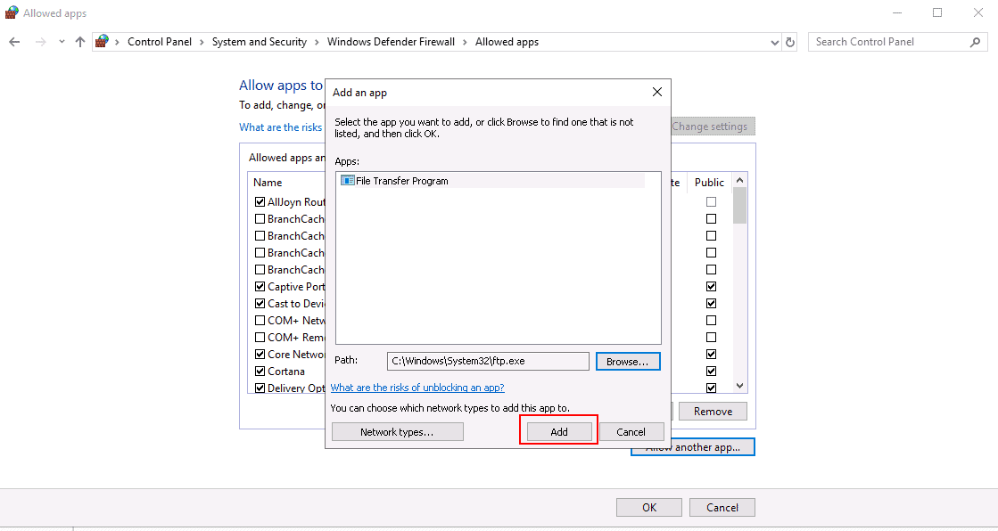 add app to firewall