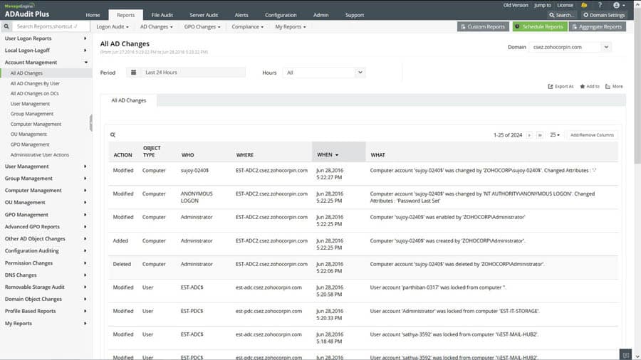 all active directory changes report