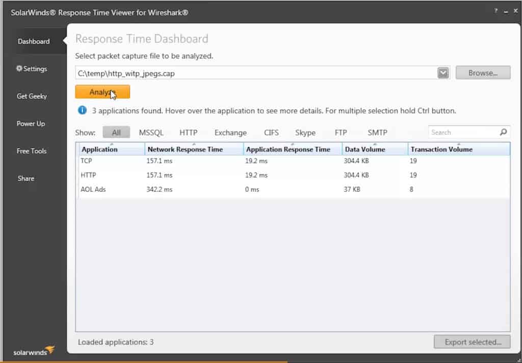 analyze response times in wireshark