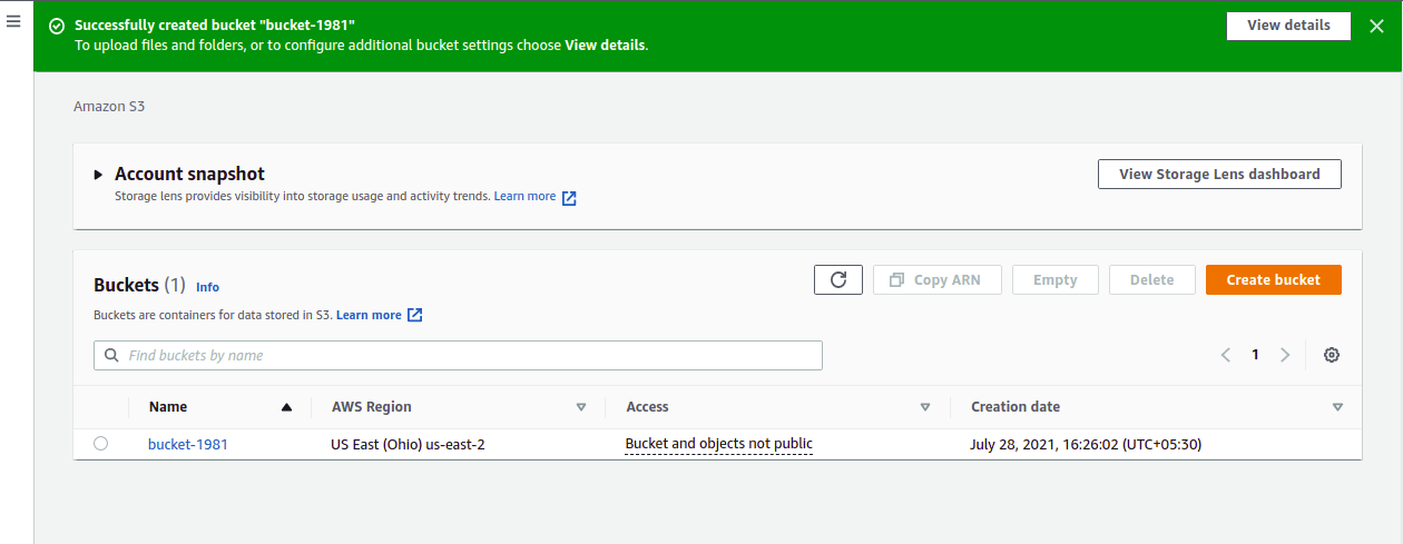 aws bucket created