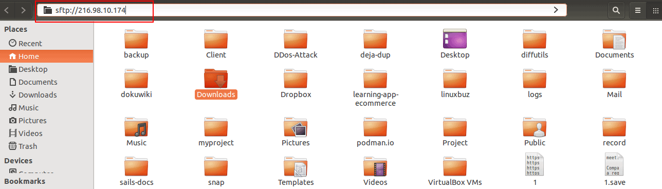 connect sftp linux gui