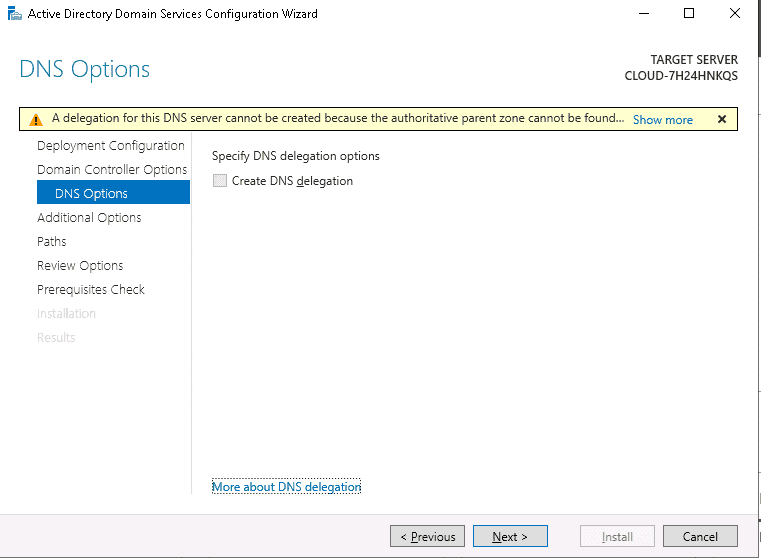 create dns delegation