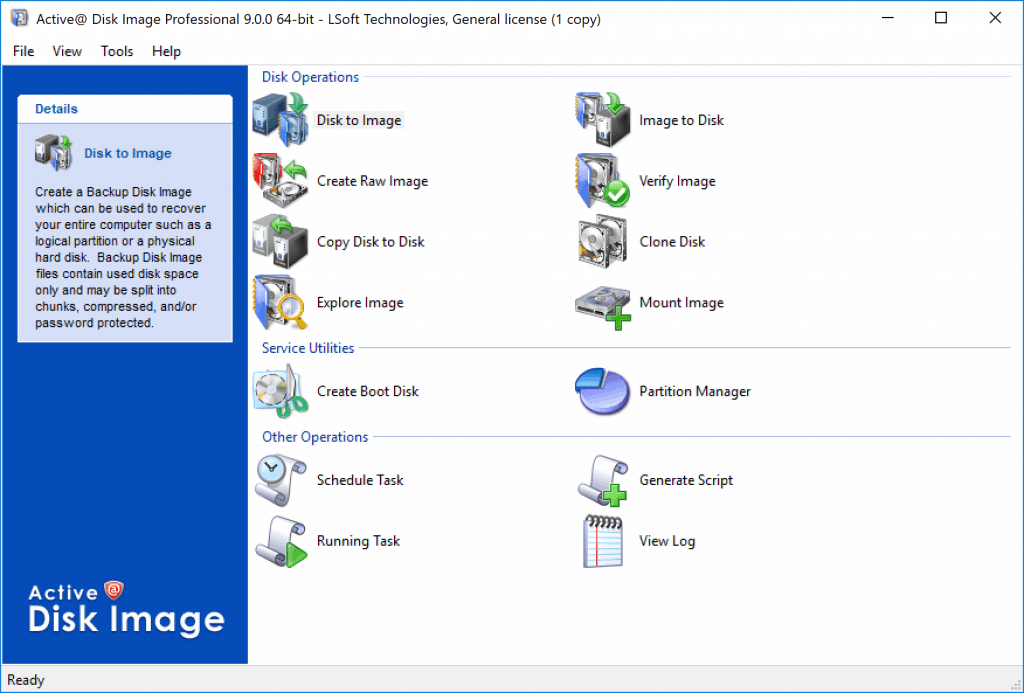 Active@ Disk Image Dashboard