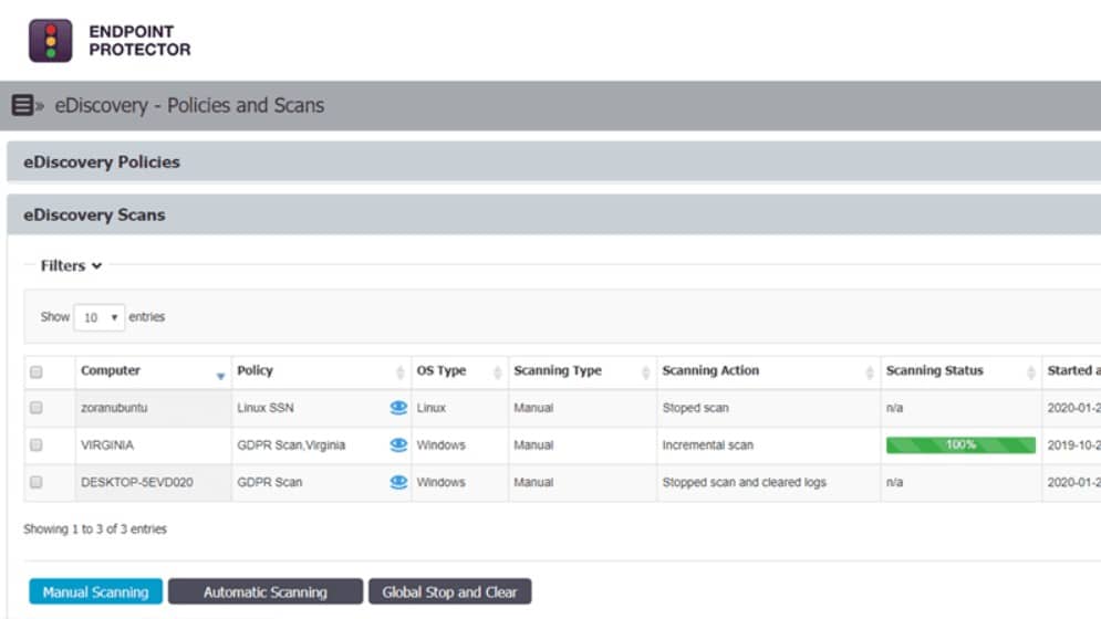 endpoint protector policies and scans
