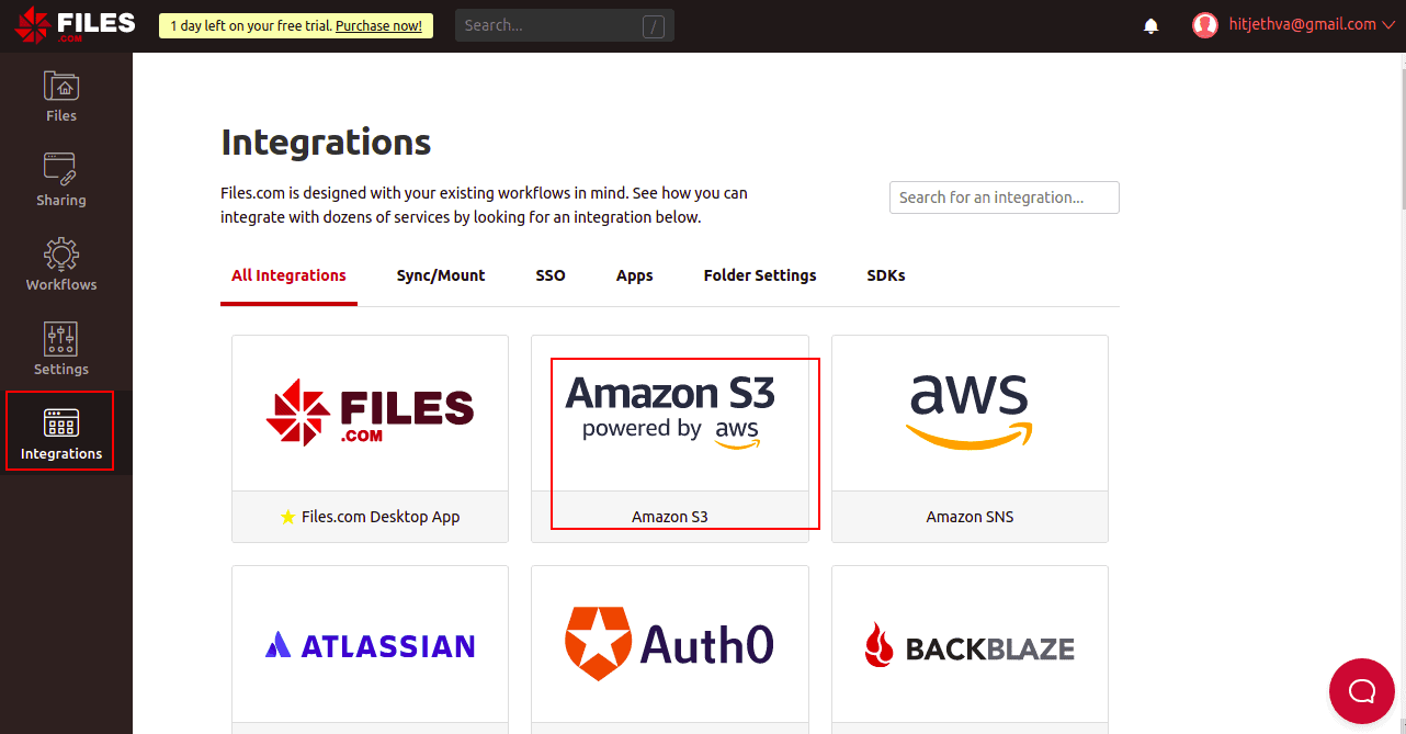 files.com dashboard