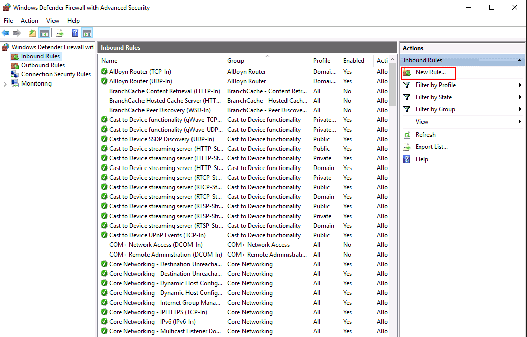 launch windows firewall