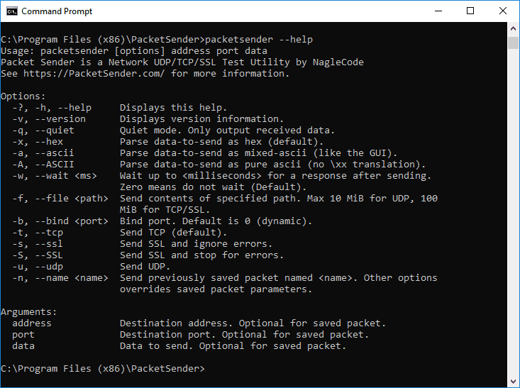 packetsender command line