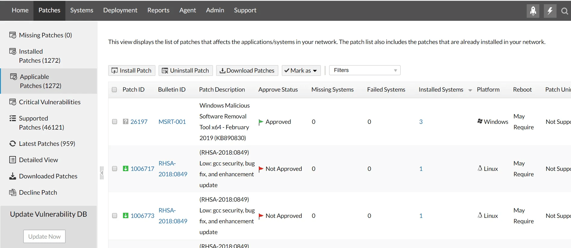 ManageEngine Patch Manager Customized Views