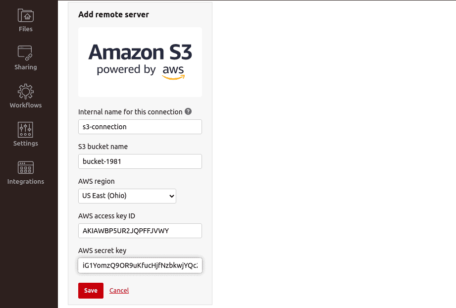 provide aws s3 credentials
