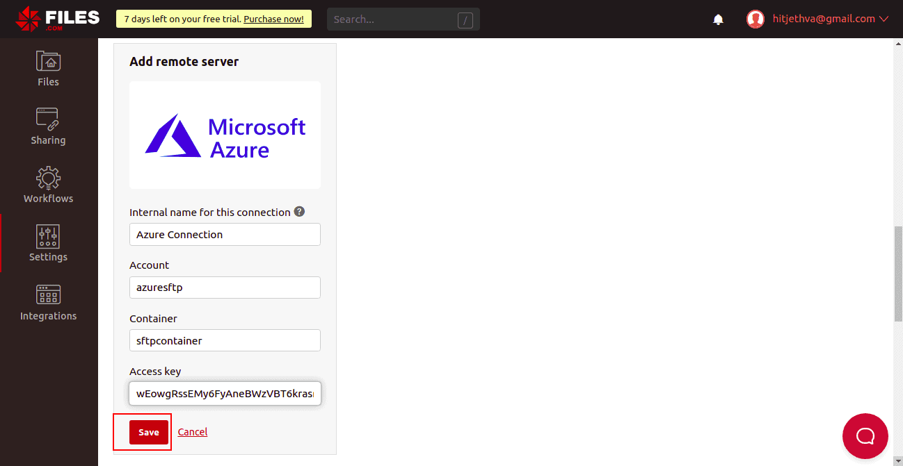provide azure connection information