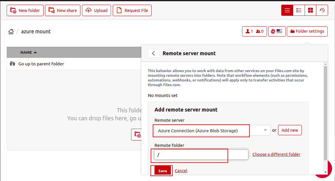 provide azure server mount information