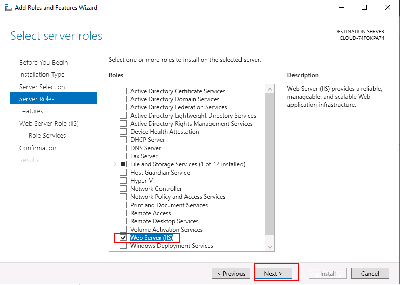 select iis role