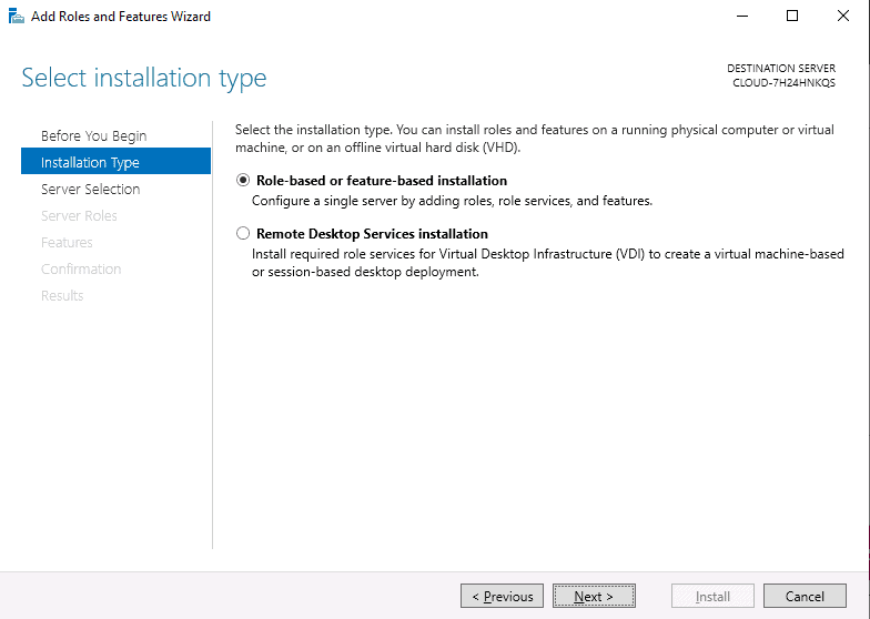 select type of installation
