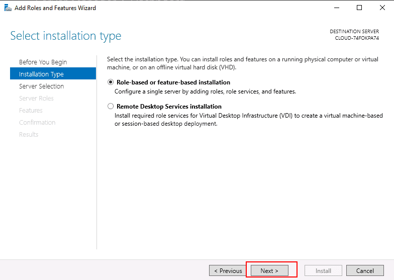select installation type