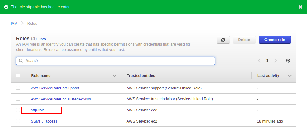 sftp role created