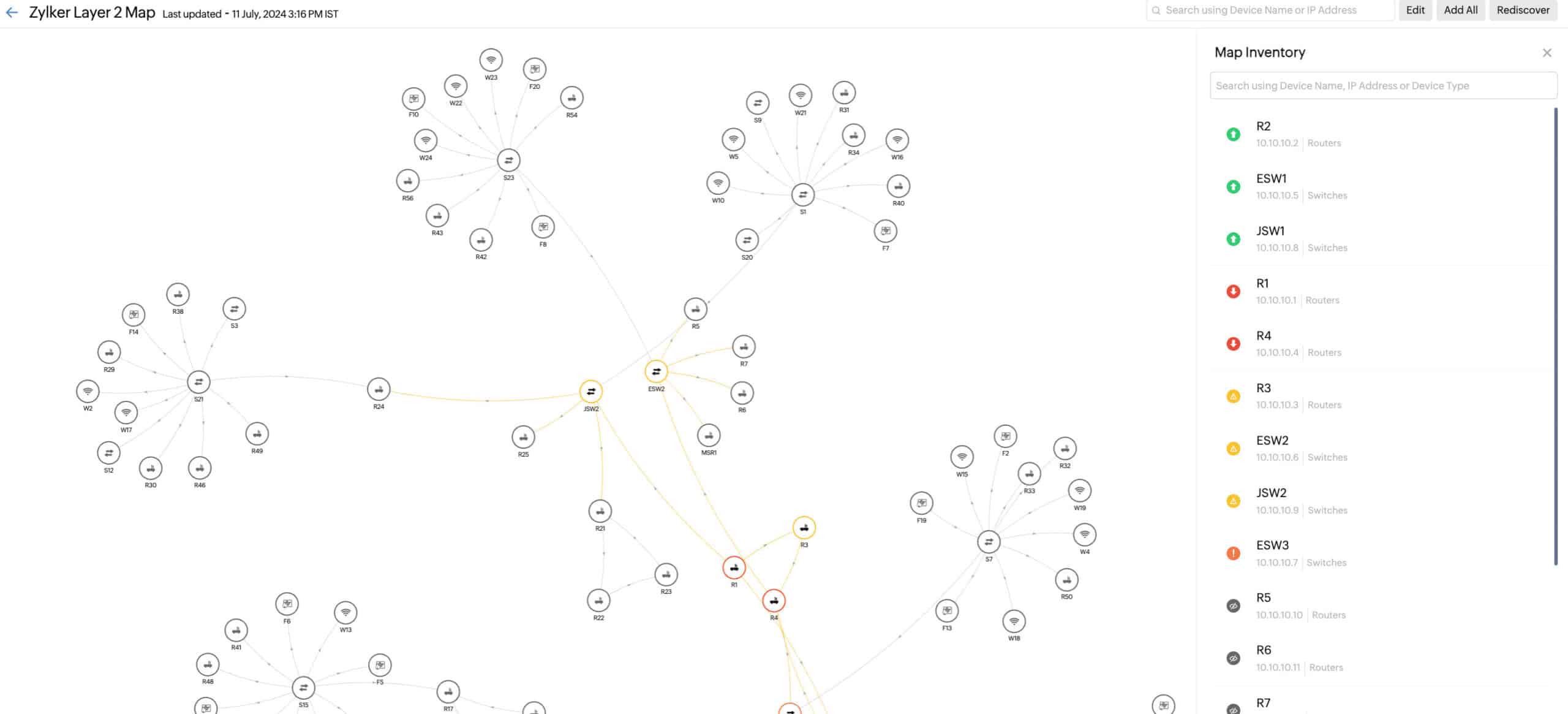 Site24x7 Network Mapping Layer