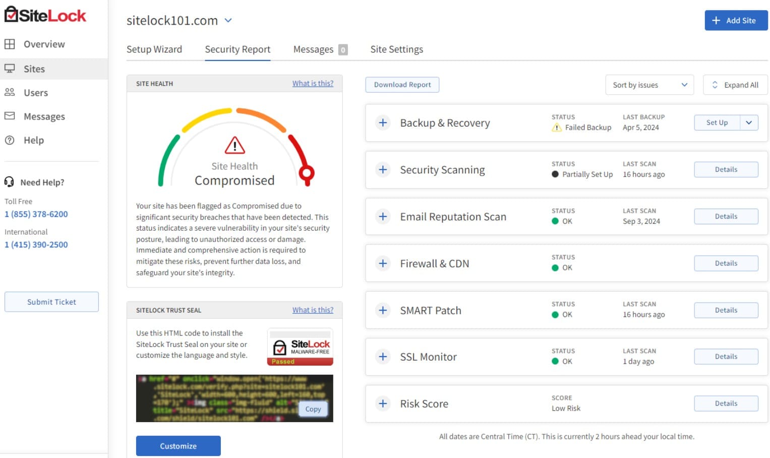 sitelock dashboard