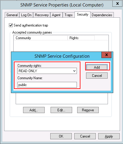 snmp add community string
