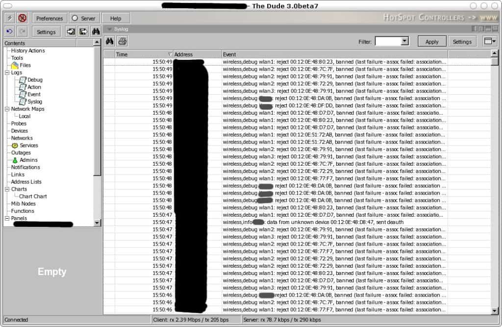 the-dude syslog screenshot