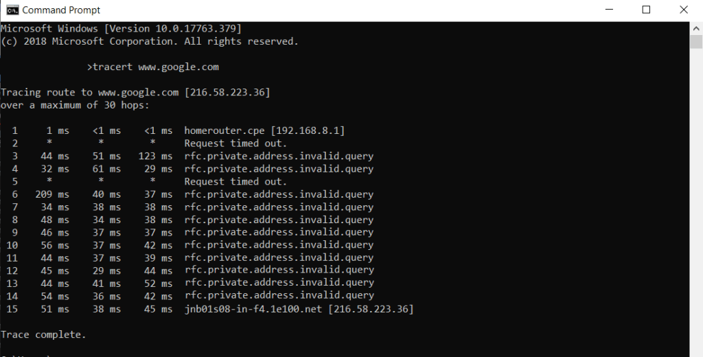traceroute command for network troubelshooting
