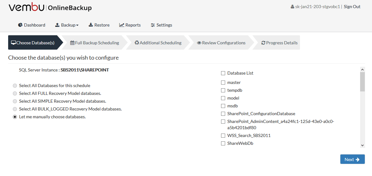 vembu online backup dashboard screenshot