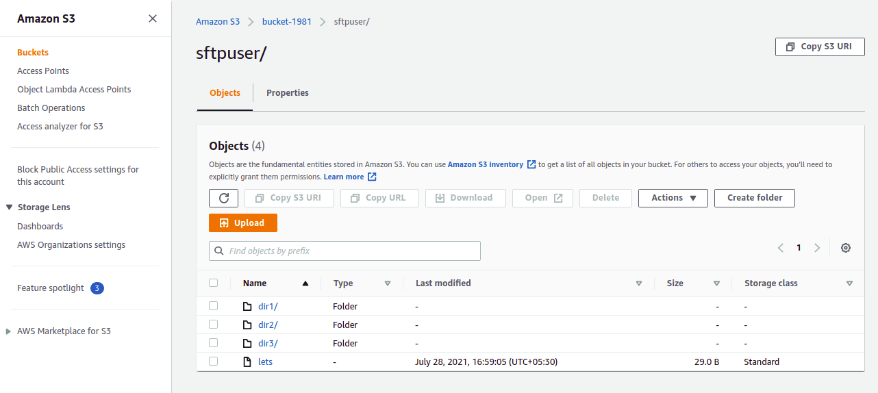 verify new folder on aws s3