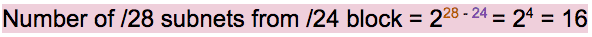 number of subnets from /28 cidr